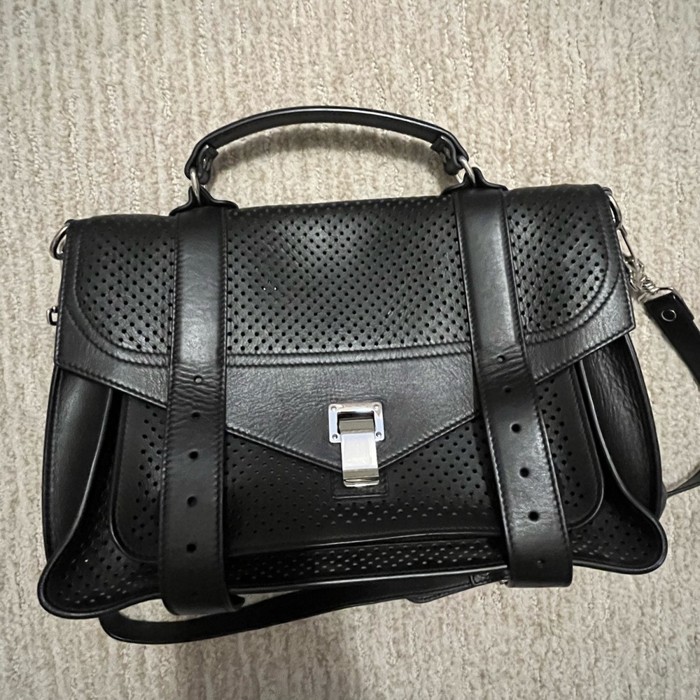 Proenza Schouler Black Unlined Perforated Leather Shoulder Bag